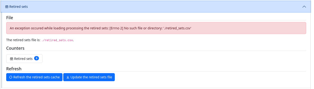 Retired sets section