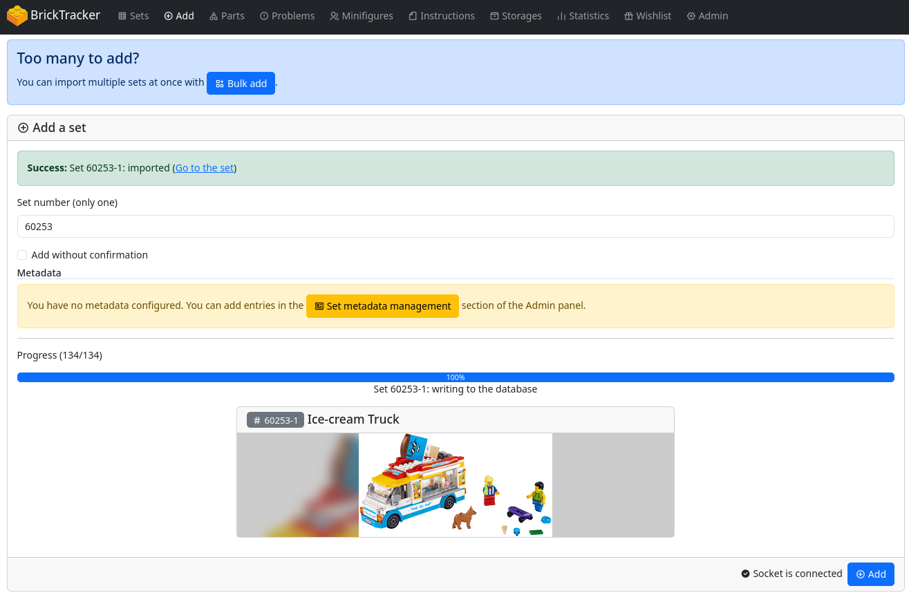Set added successfully