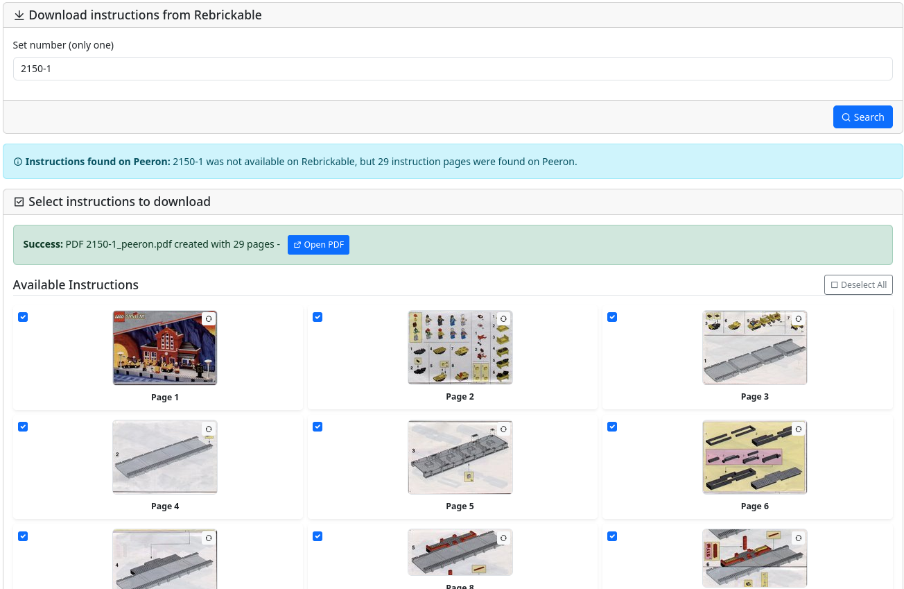 Peeron instructions success